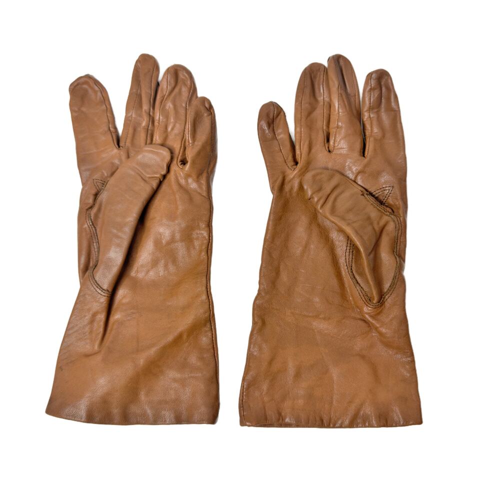 Vintage Honey Brown Leather Winter Dress Gloves Womens size S/M Lined - Picture 3 of 12
